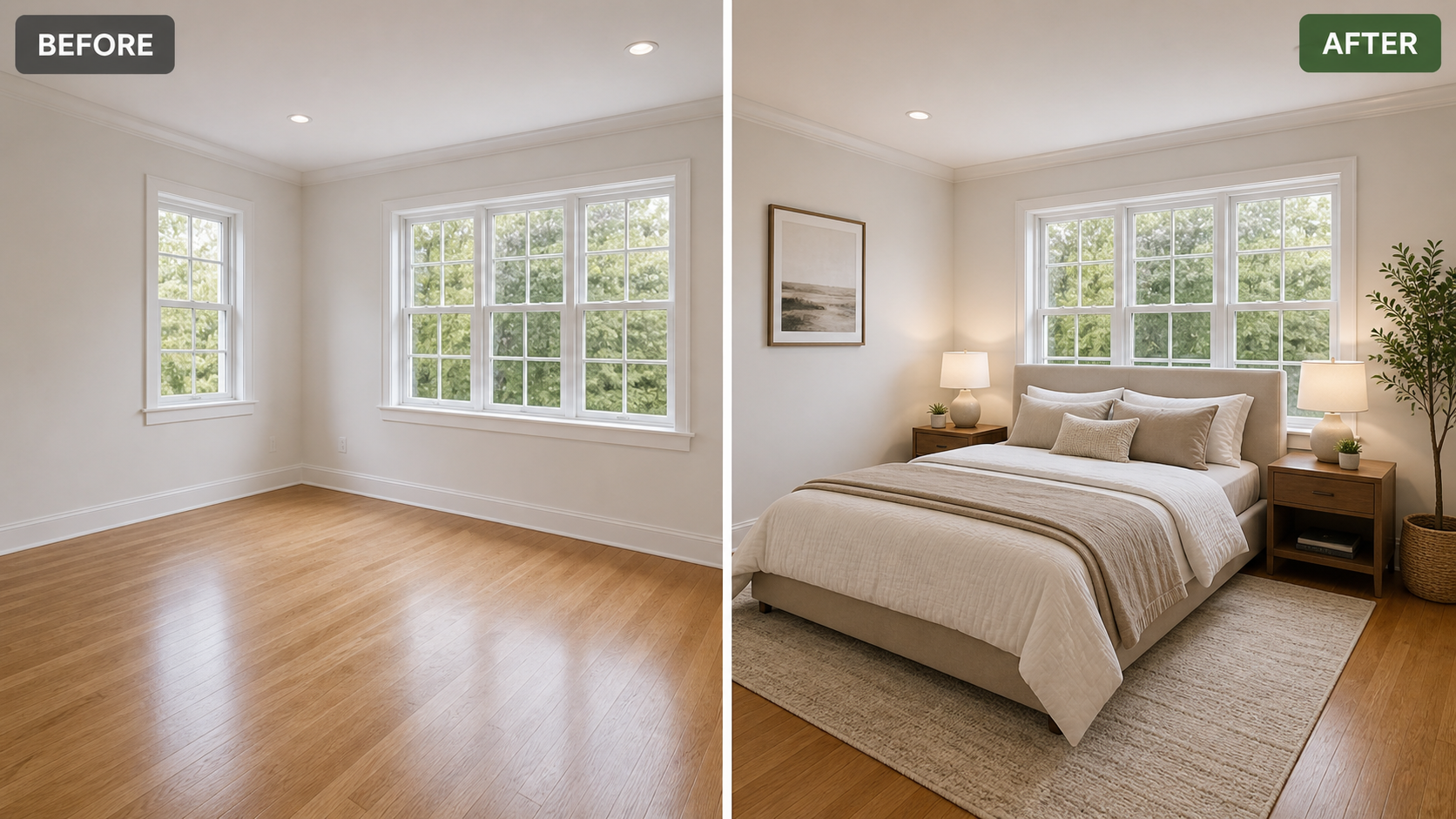 Before and after virtual staging example