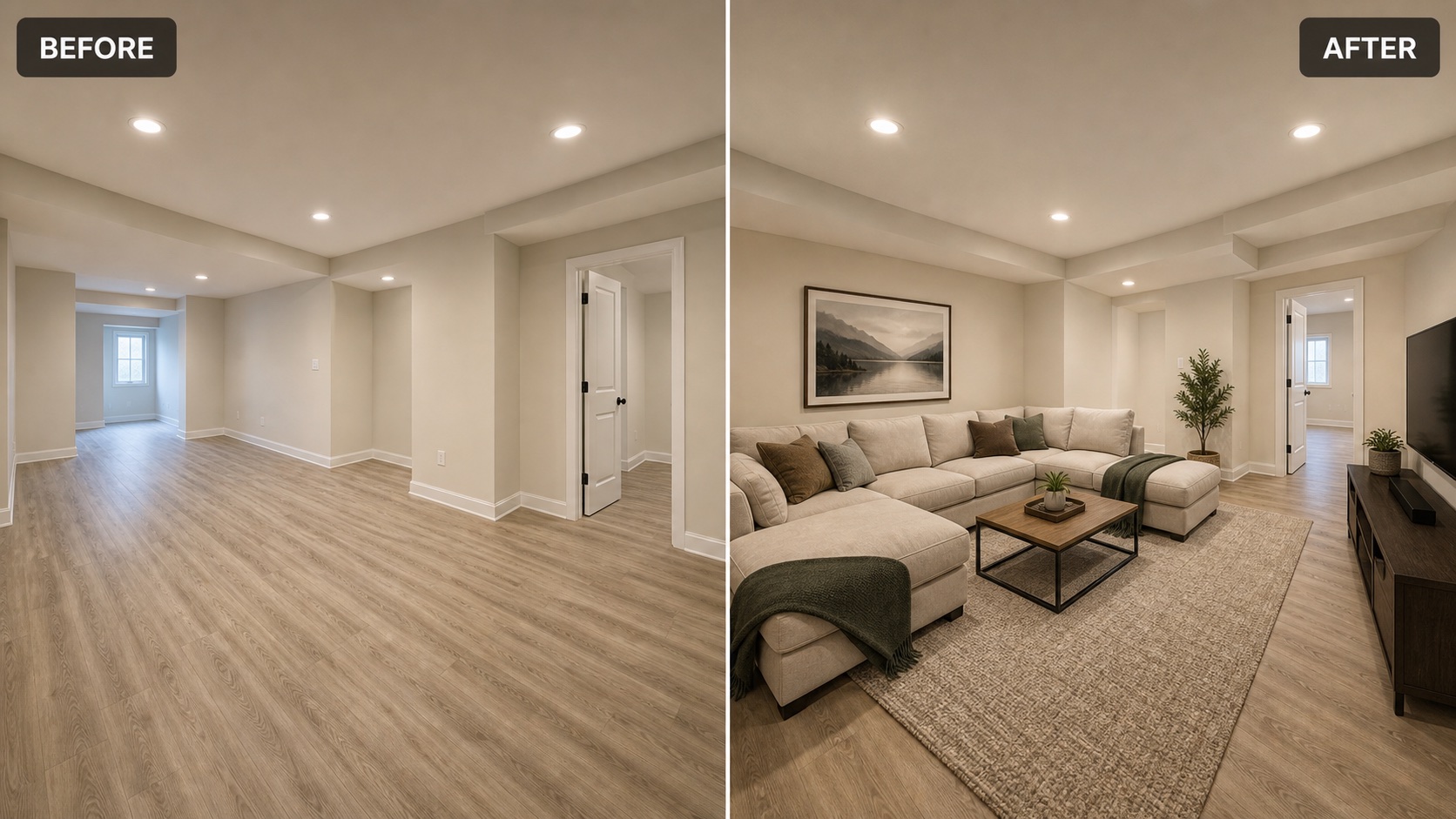 Before and after bonus room virtual staging