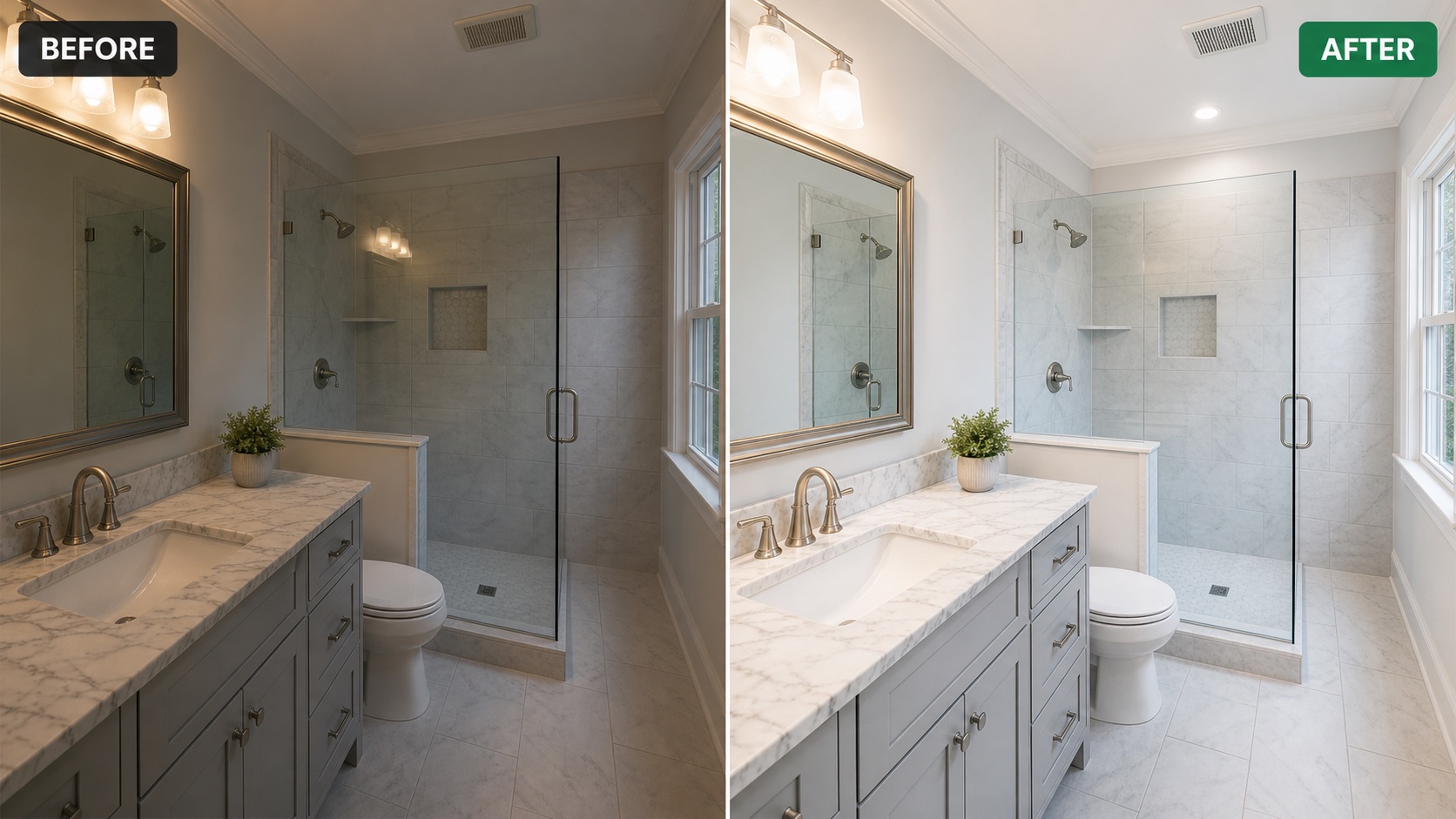 Before and after bathroom photo enhancement
