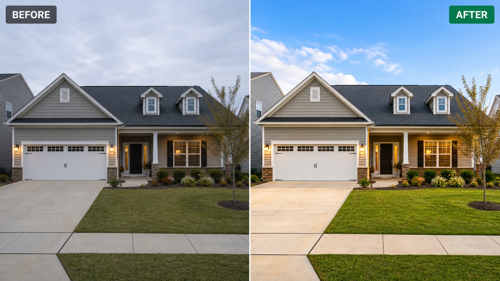 Before and after exterior curb appeal enhancement