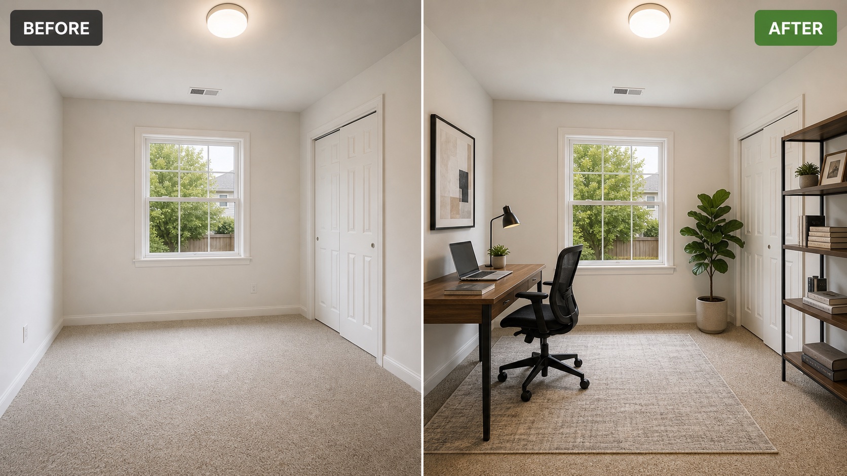 Before and after home office virtual staging